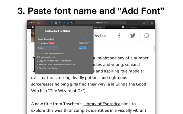 Custom Font for Safari on the Mac App Store